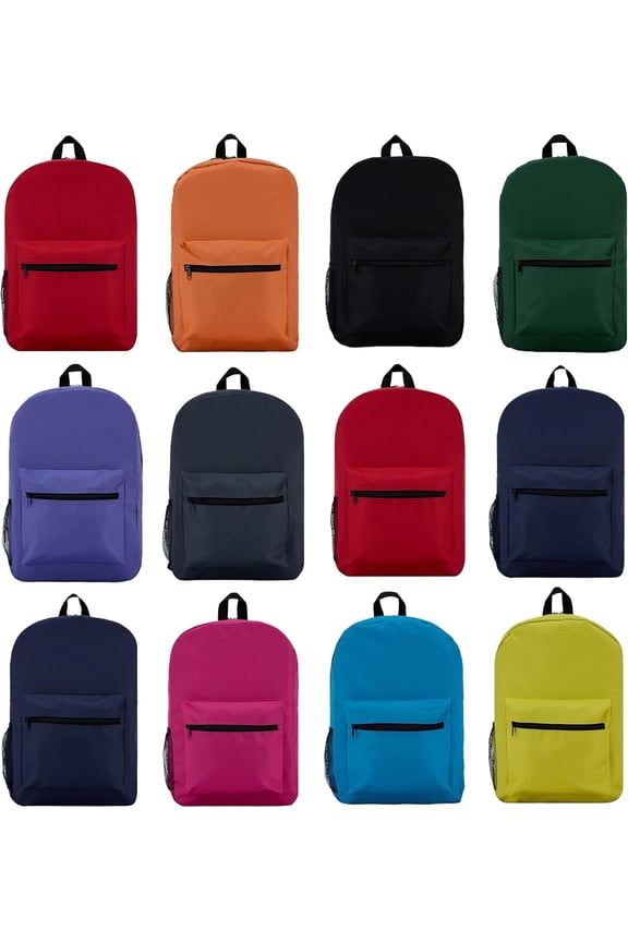 12 Pack 17 Inch Wholesale Backpacks for Students, Case of Bookbags Water Resistant Knapsacks (12 Pack Backpack Assortment)