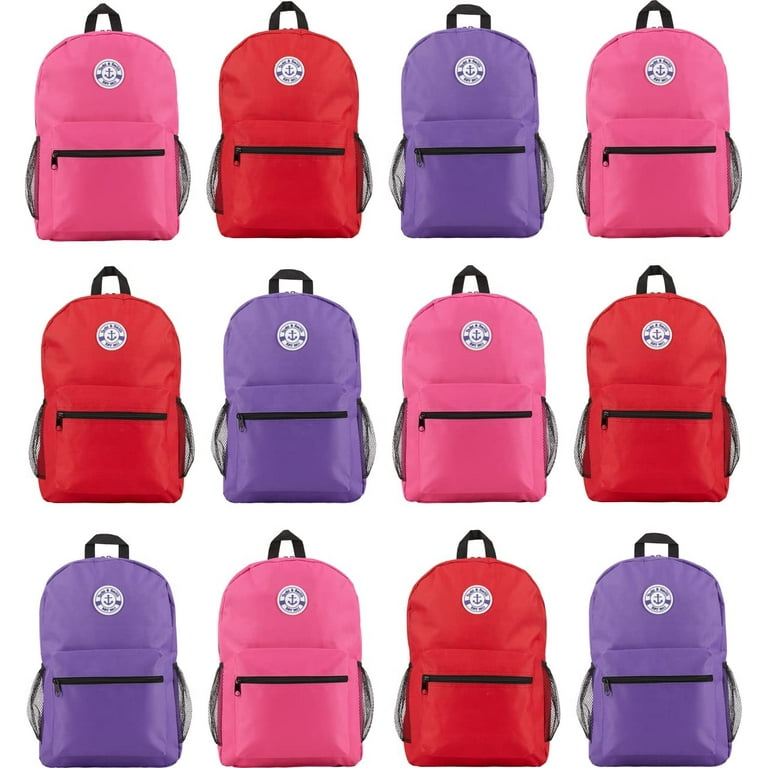 Yacht Smith 12 Pack 17 Inch Wholesale Backpacks for students Case of Bookbags Water Resistant Knapsacks 12 Pack Backpack Bright Colors Walmart