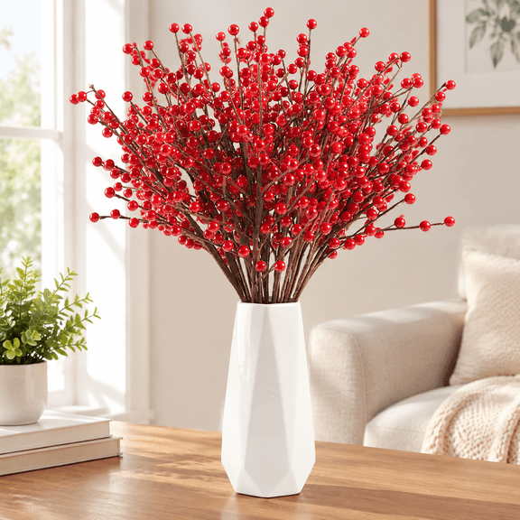 12 Pack 17in Red Berry Stems