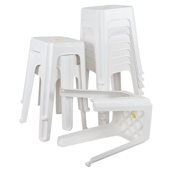 12-Pack 18.7 Inch White Plastic Stackable Stools with Square Seat, Plastic Stack Nesting Stools for Home, School Classroom, Office