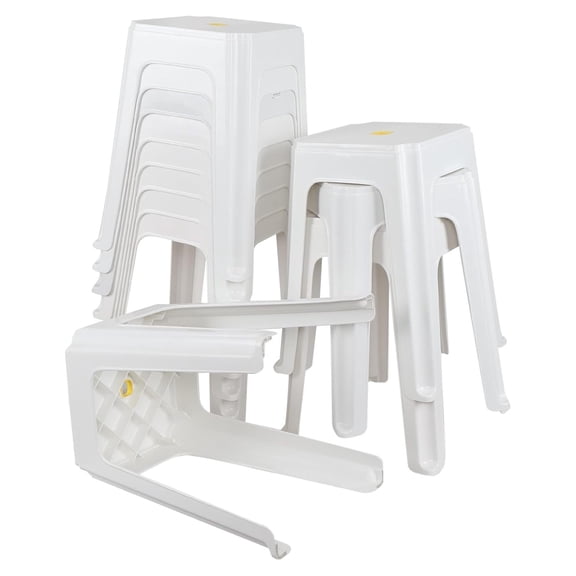 12-Pack 18.7 inch Height Home Plastic Stool, Square Portable Stackable Plastic Seat Stool, White