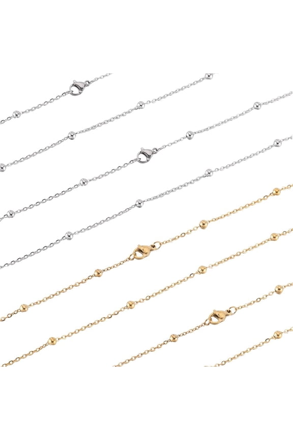 12 Pack 18 Inch/ 0.45m Stainless Steel Satellite Chain Necklace Making Chains Metal Gold Silver Lobster Claw Clasps Cable Necklaces Chain Bulk