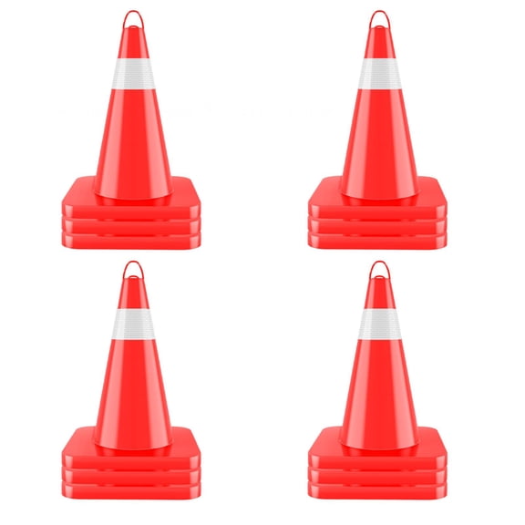 12 Pack 18 Inch Fluorescent Orange Traffic Cones with Reflective Collar High-Visibility PVC Safety Cones for Sports Training, Warehouse Hazard Marking & Street Parking Control