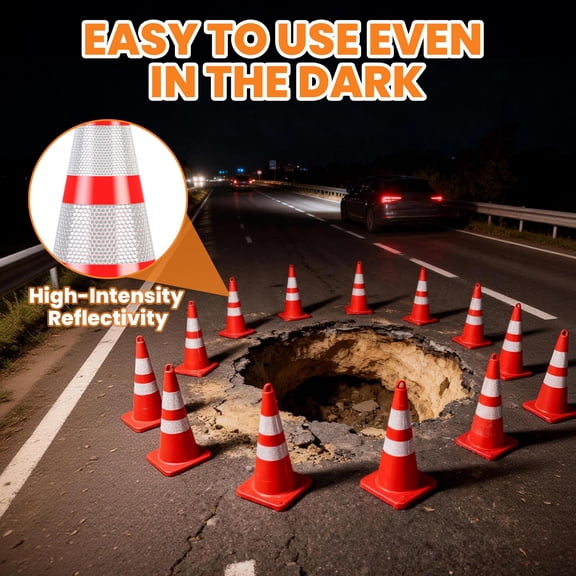 12 Pack 18" Traffic Cones, Top Handle Stackable Parking Cones, Outdoor Safety Warning Cones for Emergency Rescue Residential Community Control
