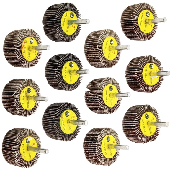 12 Pack 2"1"" Flap Wheel Assortment, Includes 40, 60, 80, and 120 Grit Aluminum Oxide - " Shank Fits All Drills - Ideal for Rust Removal and Deburring, Paint Removal, Inside of Pipes