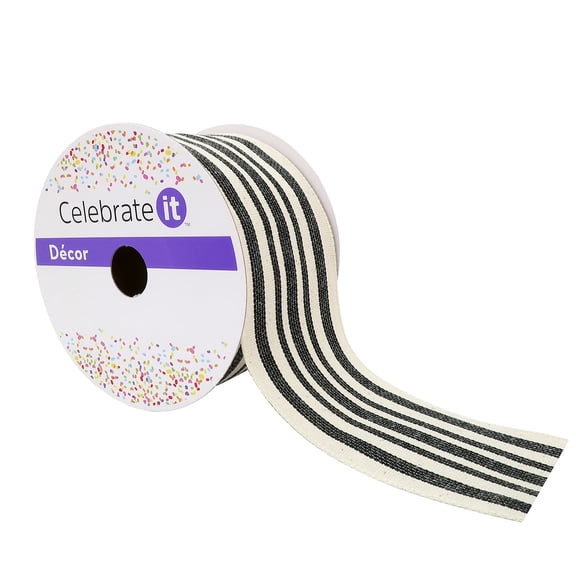 12 Pack: 2.5" x 25ft. Faux Cotton Wired Striped Ribbon by Celebrate It Decor