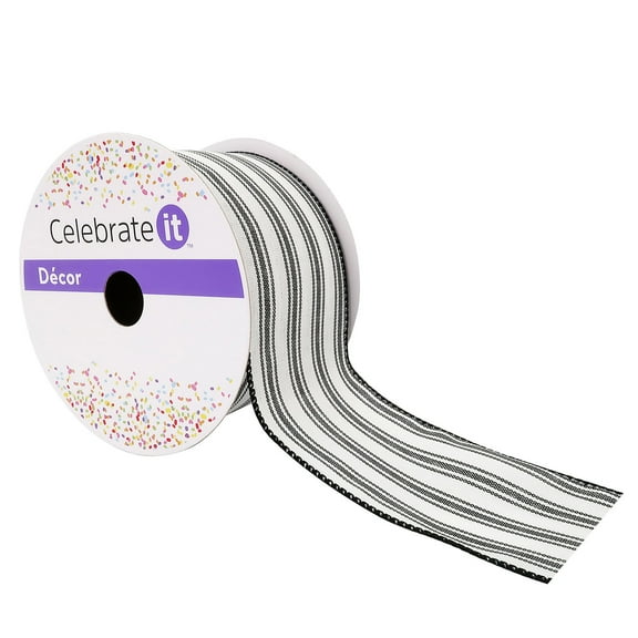 12 Pack: 2.5" x 25ft. Faux Linen Wired Stripe Ribbon by Celebrate It