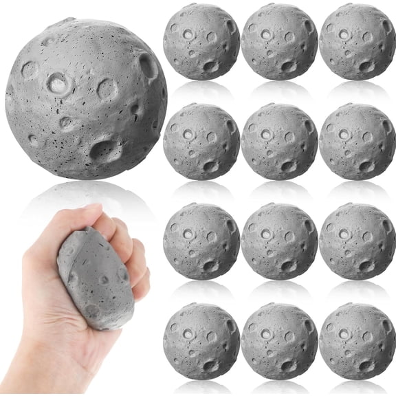12 Pack 2.5in Moon Squeeze Balls Soft Foam Lunar Toys for Classroom Prizes Space Party Favors Finger Exercise
