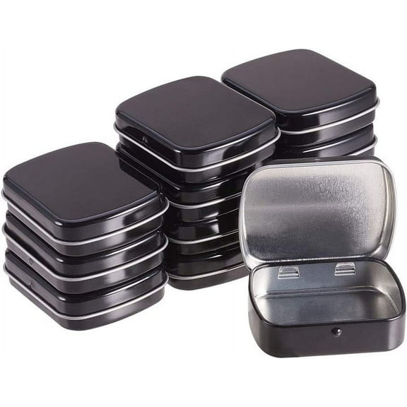 12 Pack 2.5x2x0.6" Black Rectangular Metal Hinged Tins Storage Containers for Candy Crafts Pins and Home Kitchen Office Storage DIY