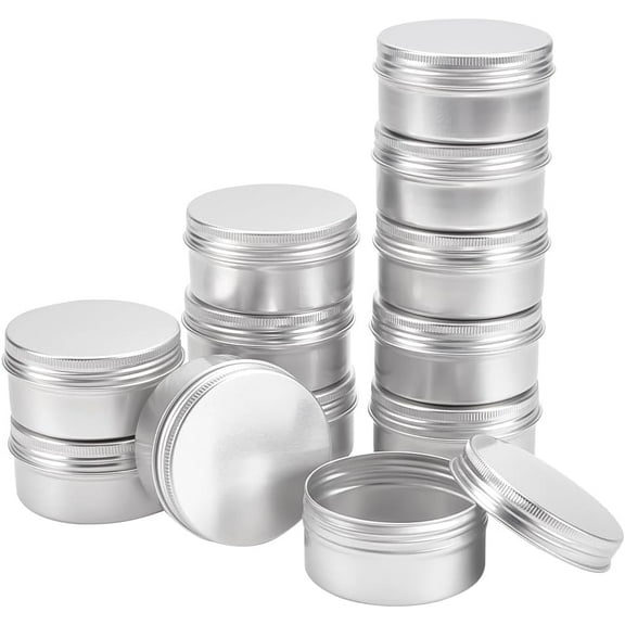 12 Pack 2.7 OZ Tin Cans Screw Top Round Aluminum Cans Screw Lid Containers - Great for DIY Store Spices Candies Tea or Gift Giving (Platinum)