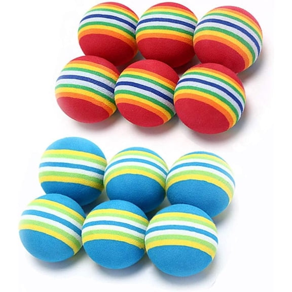 12 Pack 2 Color Rainbow Balls Soft EVA Interactive Indoor Kittens Favorite Toys 1.38" Dia. Small Dogs Puppies Balls Bulk Activity Chase Quiet Play Sponge Ball