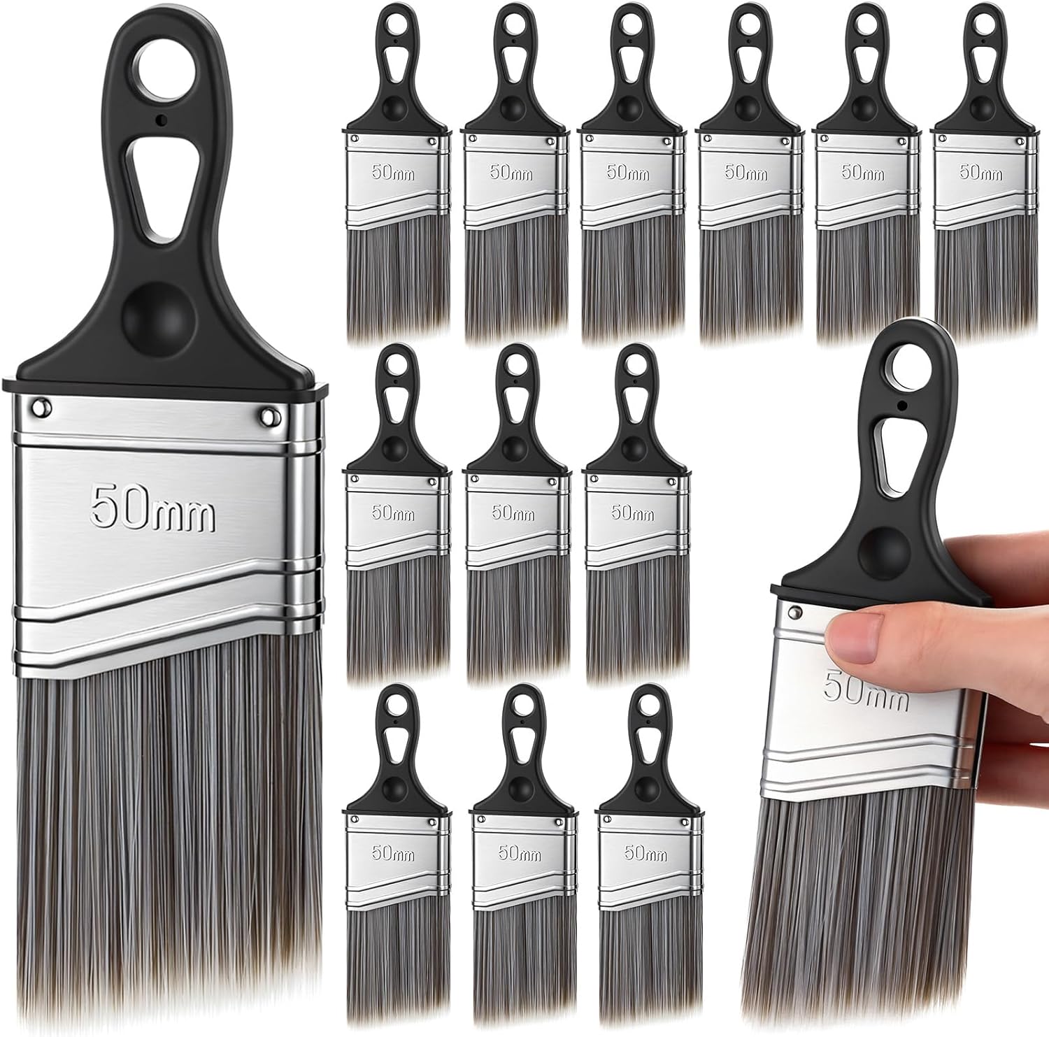 PinStone 3-Pack 2-Inch Angled Paint Brush Set – Synthetic Bristles, Short Rubber Grip Handle For Trim, Edges & Touch-Ups