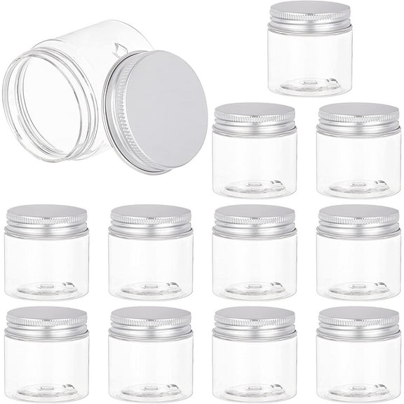 12 Pack 2 Oz(60ml) Plastic Round Jars Clear Jars Containers with Aluminum Screw Lids DIY