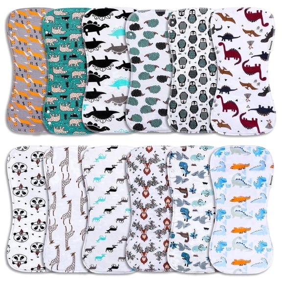 2-in-1 Baby Bibs & Burp Cloths Set, 3-Layer Design, Large Size, Super Absorbent, 100% Organic Cotton, Soft & Comfortable，12-Pack