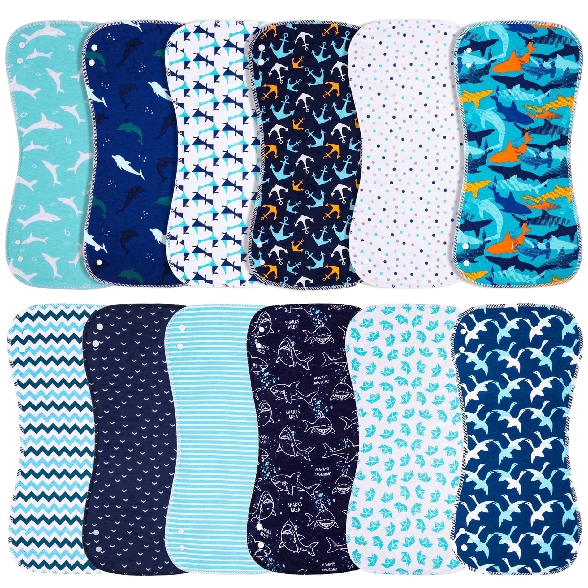 2-in-1 Baby Bibs & Burp Cloths Set, 3-Layer Design, Large Size, Super Absorbent, 100% Organic Cotton, Soft & Comfortable，12-Pack