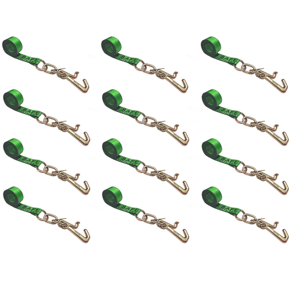 12 Pack 2" x 10' TJ Cluster Hook Car Strap for Wrecker Tow Truck Auto Hauling