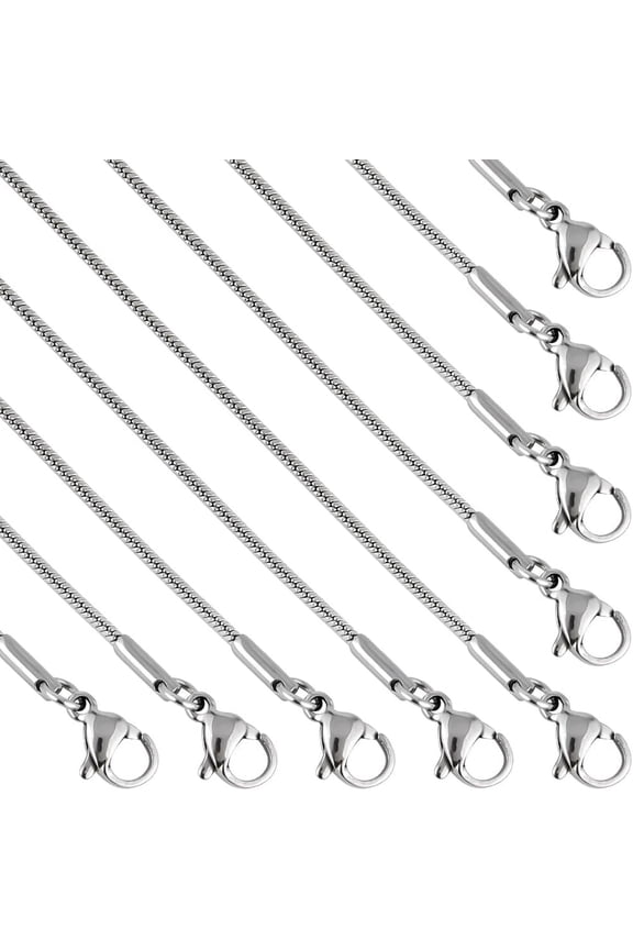 12 Pack 20 INCH/ 0.5M 1mm Stainless Steel Snake Chain Necklace Making Chains Silver Metal Lobster Claw Clasps Cable Chains Necklaces Bulk