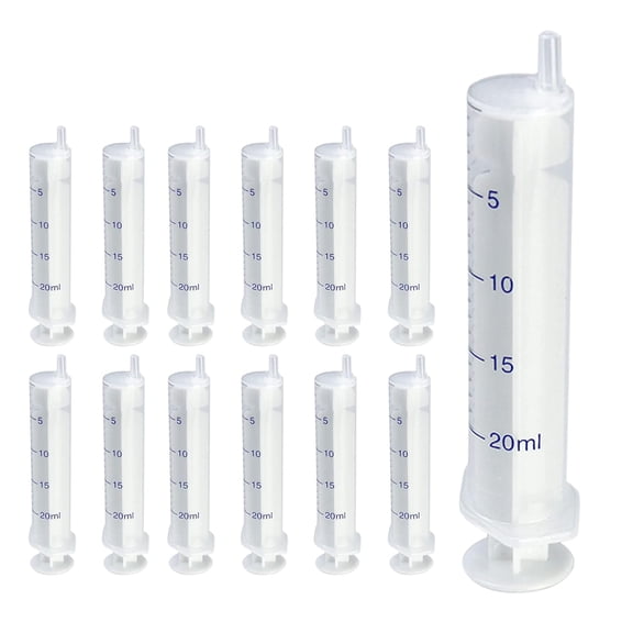 12 Pack 20 ml Plastic Syringe, Luer Slip Syringe Without Needle No Rubber Ring Used in Scientific Laboratories, Liquid refilling, DIY Crafts, Scientific Labs By