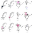 thumbnail image 1 of 12-Pack 20G Dangle Nose Rings for Women - Surgical Steel L Shape Nose Studs with Cute Flower, Butterfly, Heart, Evil Eye, Opal & CZ Charms - Trendy Dangling Nose Piercing Jewelry, 1 of 5