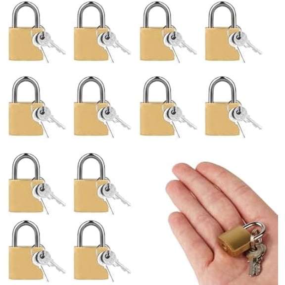 12-Pack 20mm Antique Brass D-Shaped Keyed Padlocks - Decorative & Secure Locks with Hardened Alloy Core for Luggage, Gym Lockers, Gift Boxes, Storage & Travel. Compact for Backpacks/Security Cases$$
