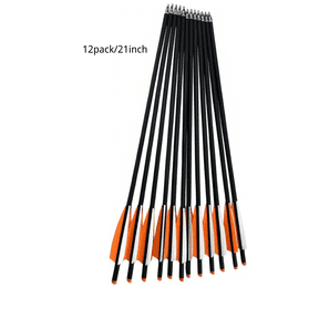 12 Pack 21 Inch Carbon Crossbow Bolts – 8.8mm Shaft with 4" Shield Vanes (2 Orange 1 White) & Metal Field Points – High Visibility Archery Target Practice Arrows
