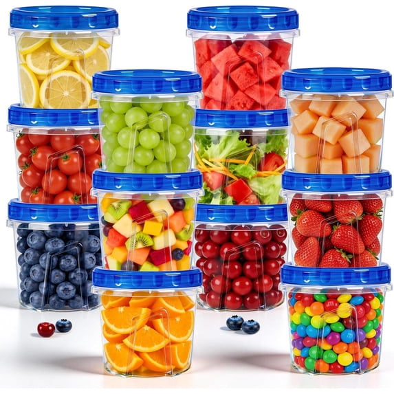 12 Pack 23.5 oz Reusable Freezer Storage Containers with Airtight Twist ...