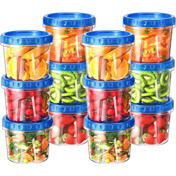 12 Pack-24 oz Freezer Storage Containers, Plastic Food Storage Containers with Twist Top Lids, BPA Free and Reusable Soup Containers with Lids, Leakproof/Microwave/Dishwasher Safe