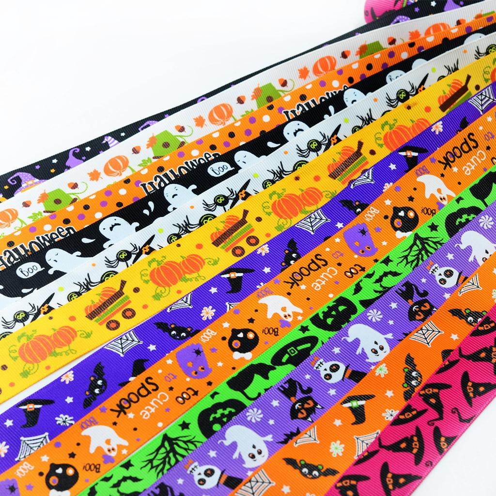 12 Pack 25mm Wide Grosgrain Ribbons Pumpkin Spiderweb Printed Ribbons ...
