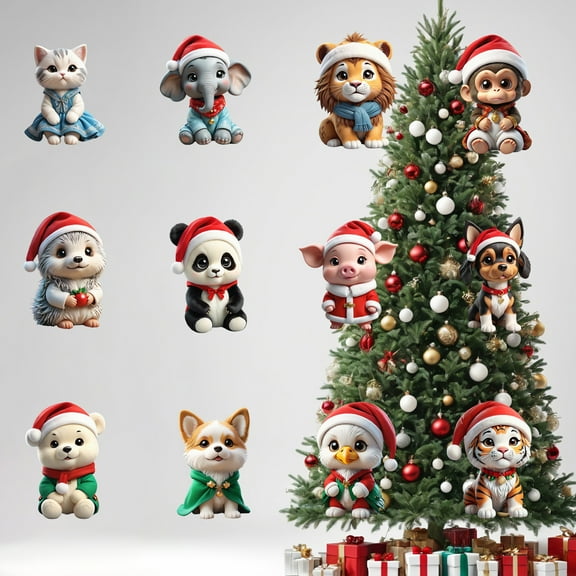 12-Pack 2D Acrylic Holiday Ornaments Set for Christmas Tree Car Decor Gift Packaging Festive Decorations