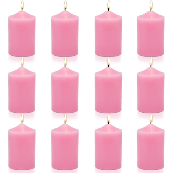 12 Pack 2x3 Inch Pink Pillar Candles, Unscented Column Candles for Home Restaurants Spa Church Weddings, Smokeless Dripless and Clean Burning Emergency Candle