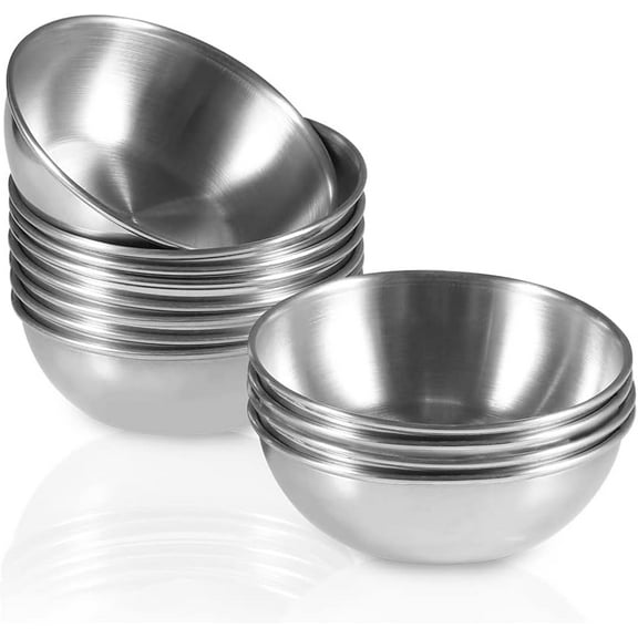 12 Pack 3.2inch Stainless Steel Sauce Dishes Mini Individual Saucers Bowl Round Seasoning Dishes Sushi Dipping Bowl Appetizer Plates, Sliver