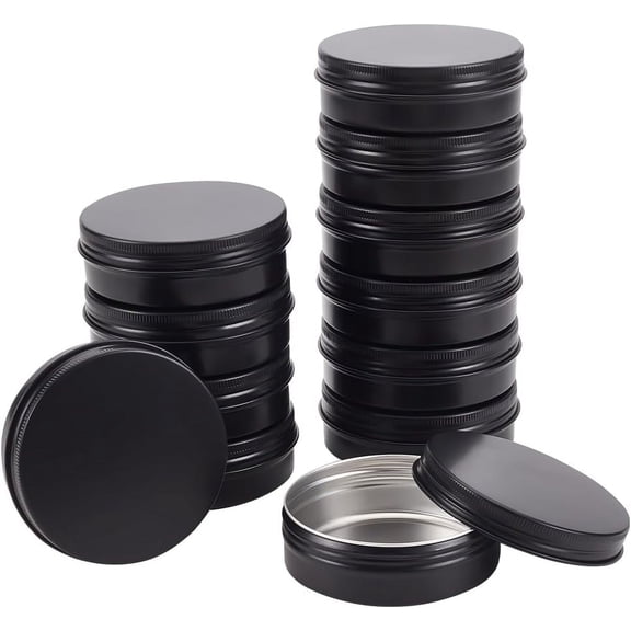 12 Pack 3.4 OZ Tin Cans Screw Top Round Aluminum Cans Screw Lid Containers - Great for Store Spices Candies Tea or Gift Giving (Black) for diy