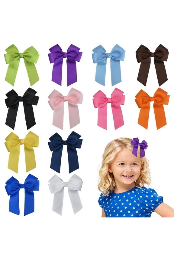 12 Pack 3.4inch Solid Color Hair Bows for Girls - Large Ribbon Hair Bows Clips, Cute Hair Accessories for Toddlers Kids, Perfect for Daily Wear, Party, School