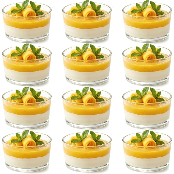 12 Pack 3.5 Inch Glass Dessert Bowls, 6.7 OZ Small Pudding Custard Cups, Thick Clear Ramekins Mini Prep Bowl Container for Dips, Sauces, Desserts, Side Dishes, Pudding, Dishwasher Freezer Safe