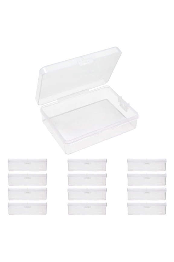 12 Pack 3.5x2.6x1.1 Inches Small Clear Plastic Box Storage Containers with Hinged Lid Rectangular for Organizing Small Parts, Office Supplies, Clips