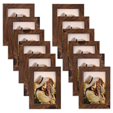 12 Pack 3.5x5 Picture Frames, Distressed Brown 3.5 by 5 Photo Frames Bulk for Desktop Display or Wall Mount