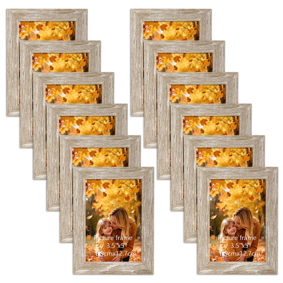 12 Pack 3.5x5 Picture Frames Distressed White Beige, Rustic 3.5 by 5 Photo Frames Bulk for Desktop Display or Wall Mount