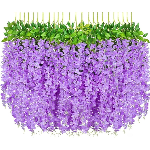 12 Pack 3.6 Feet Wisteria Hanging Flowers, Artificial Fake Wisteria Flower Vines Garland Silk Flowers String for Wedding Party Wall Decorations, Purple