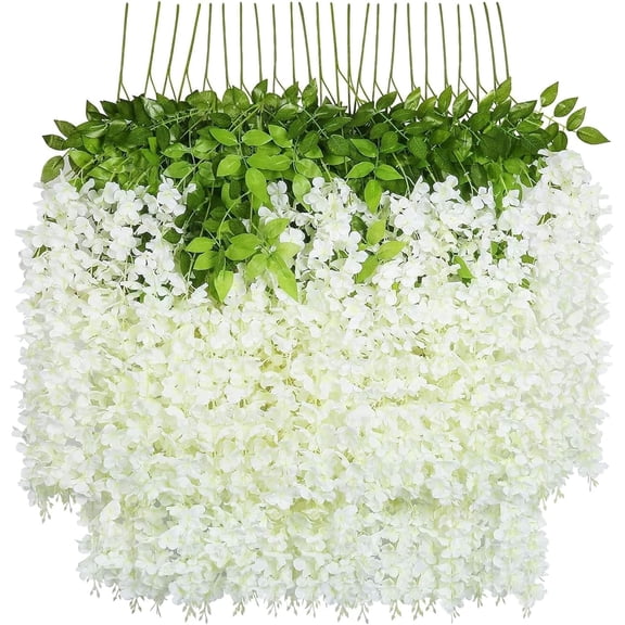 12 Pack 3.6FT Artificial Fake Wisteria Vine Rattan Hanging Garland Silk Flowers String Home Party Wedding Decor, White