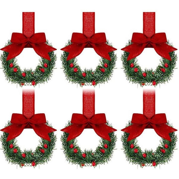 3.94 Inch Mini Christmas Wreaths with Red Ribbon, Small Kitchen Cabinet Decor, Easy-Hang Xmas Wreath for Window Door Office Holiday Decoration, Hidden Surprise