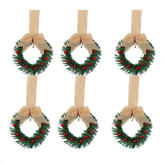 3.94 Inch Mini Christmas Wreaths with Red Ribbon, Small Kitchen Cabinet Decor, Easy-Hang Xmas Wreath for Window Door Office Holiday Decoration, Hidden Surprise