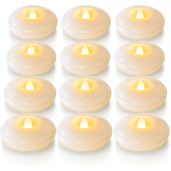 12 Pack 3 Flameless Led Floating Candles, 200 Hour White Battery Operate Waterproof Tealights for Cylinder Vases, Centerpieces at Wedding Decor, Party, Pool