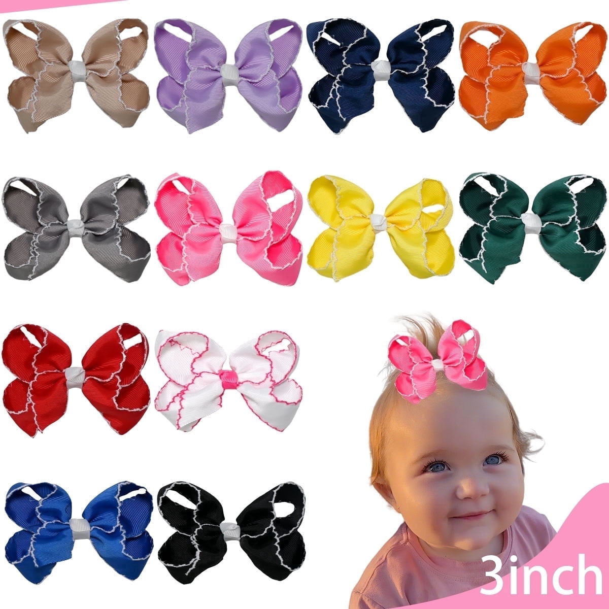 12 Pack 3 Inch Bow Hair Clips for Toddlers Girls, Satin Ribbon Hair Bows for Kids Daily Use Party Hairstyles
