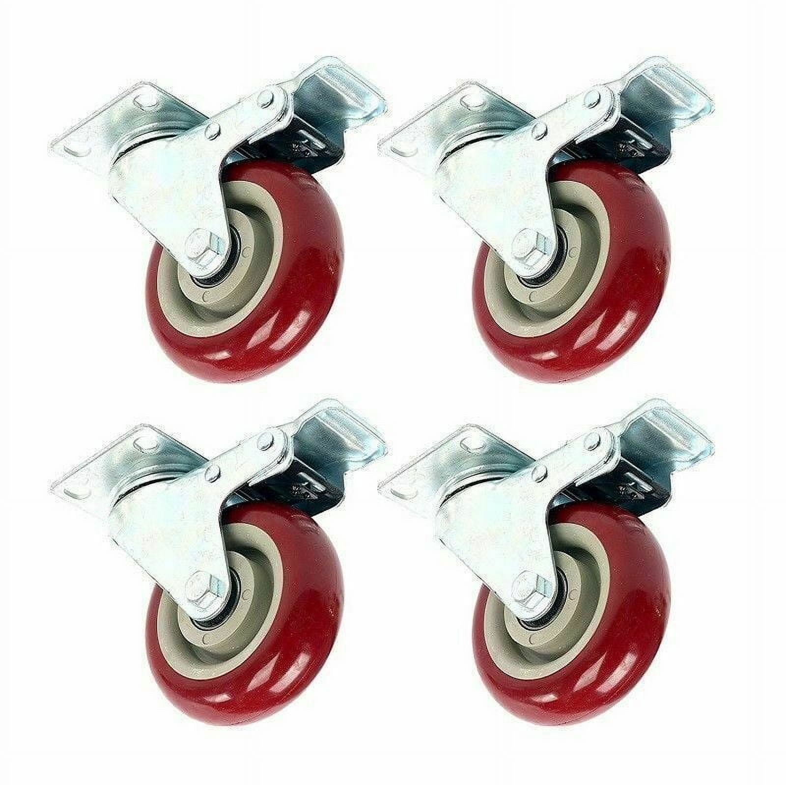 12 Pack 3 Inch Caster Wheels Swivel Plate On Red Polyurethane Wheels With Brake Household