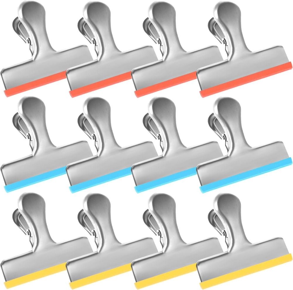 12 Pack 3 Inch Colorful Silicone Wrapped Stainless Steel Chip Bag Clips ...