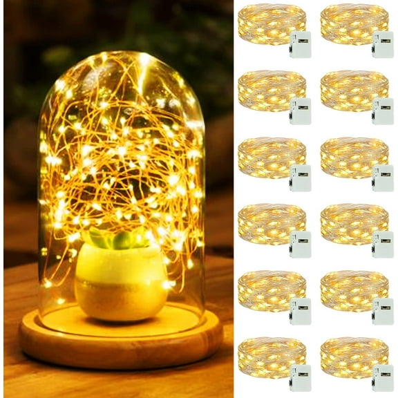 [12 Pack-3 Modes] LED Fairy Lights Battery Operated, 2M 20LED Mini String Lights Battery Powered IP65 Waterproof Silver Wire Small Fairy Lights Indoor Outdoor for Jars, Christmas, Party, Bedroom Deco