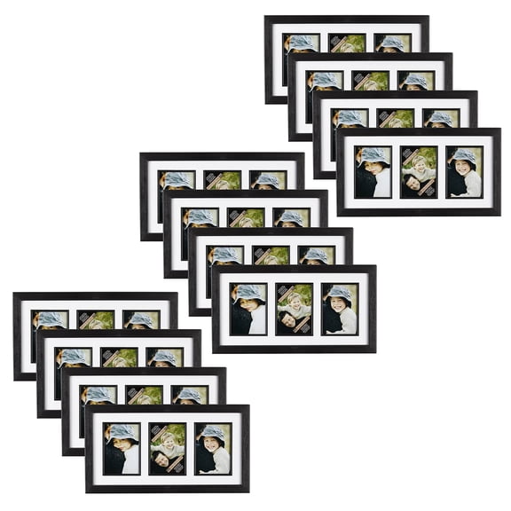 Studio Decor 3 Opening Black Studio 5" x 7" Collage Frame with Mat, Portrait Collection, 12 Pack