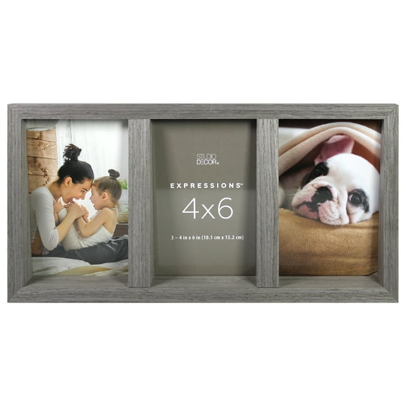 Studio Decor 3 Opening Gray Angled 4" x 6" Collage Frame, Expressions, 12 Pack