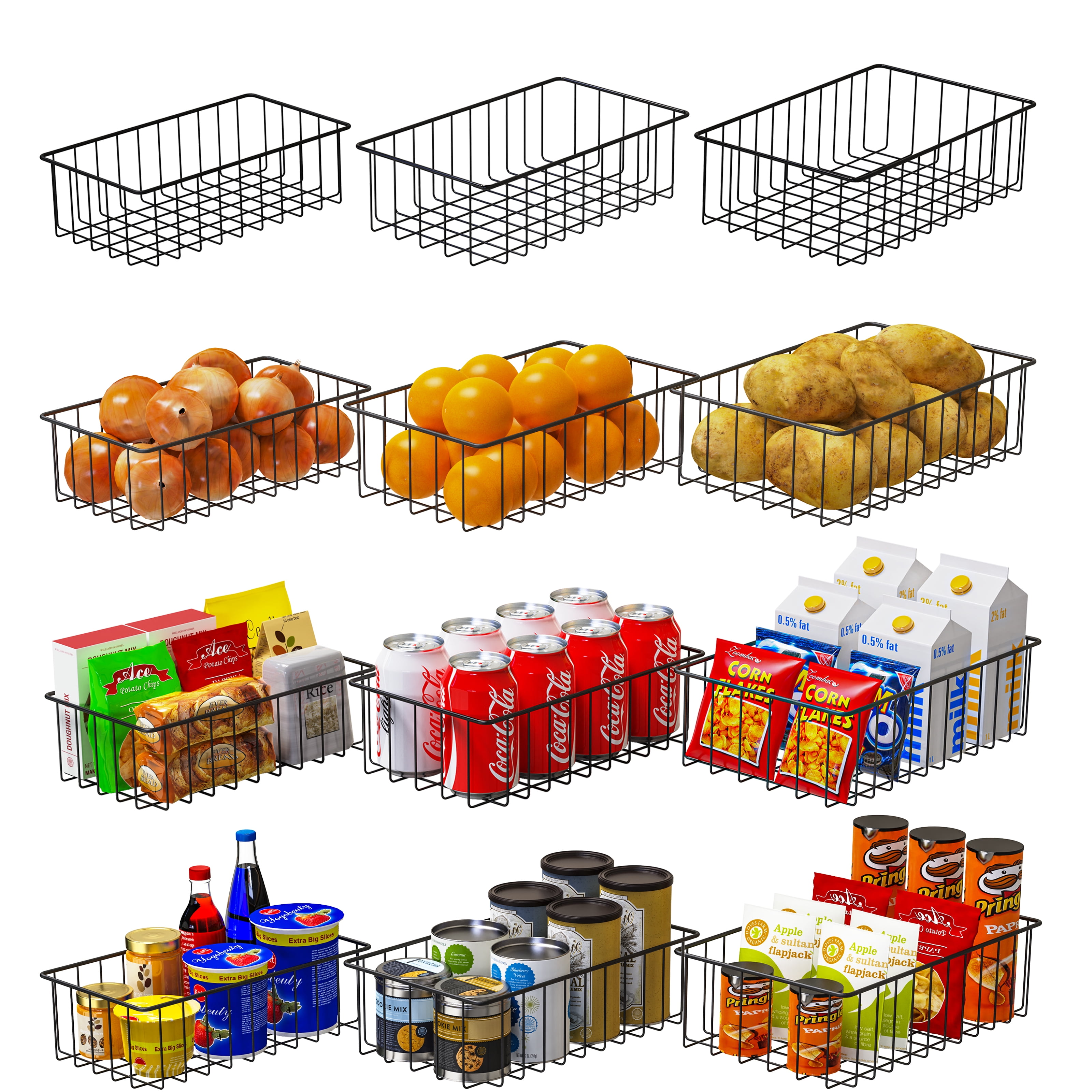 12 Pack Wire Storage Baskets (3 Sizes), Pantry Organizer for Kitchen