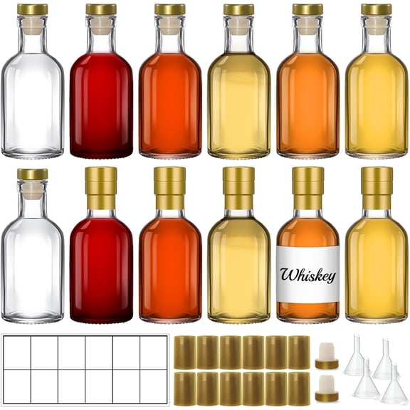 12 Pack 3 oz/100ml Clear Glass Bottles with T-Top Cork Stoppers, Small Liquor Bottles, Airtight Refillable Bottles for Spirits, Juice, Oil, Vinegar, Kombucha, Soda, Bear, Wine
